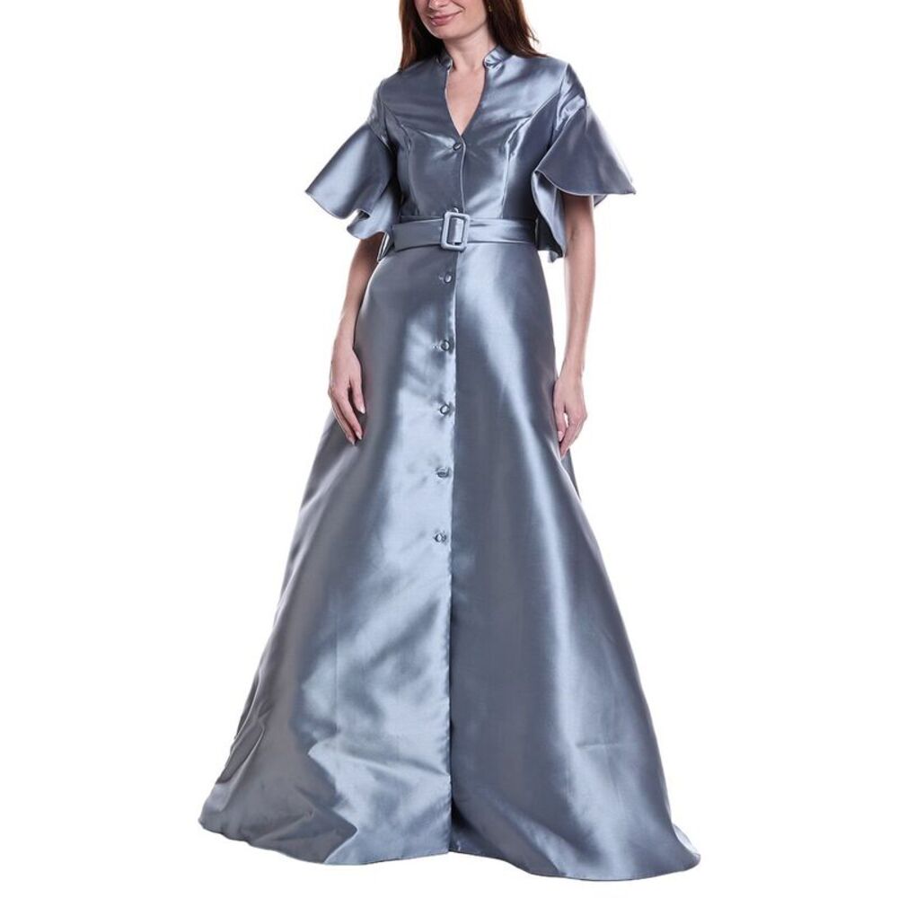 Rene Ruiz Womens  Mikado Shirt Gown, Grey
